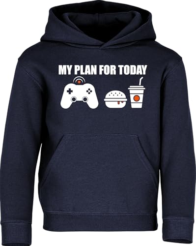 Baddery Kinder Gamer Pullover : My plan for Today : Gaming - Kapuzenpullover für Jungen - Zocker Pulli (Navy 152) von Baddery
