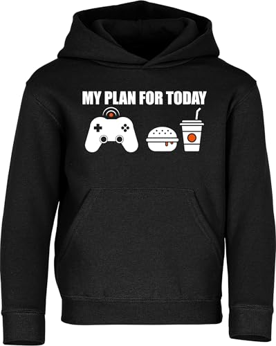 Baddery Kinder Gamer Pullover : My plan for Today : Gaming - Kapuzenpullover für Jungen - Zocker Pulli (Schwarz 140) von Baddery
