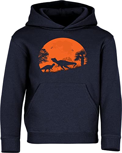 Baddery Kinder Pullover : Dino Dawn - Dinosaurier Kapuzenpullover für Jungen (Navy 128) von Baddery