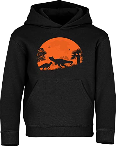 (A) Kinder Pullover : Dino Dawn - Dinosaurier Kapuzenpullover für Jungen (Schwarz 140) von Baddery