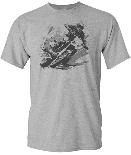 Baddery Motocross Tshirt Herren : Dirt Rush - T-Shirt für Männer & Jungen - Enduro Motorrad Bike Shirt Bekleidung (Heather Grey XXL) von Baddery
