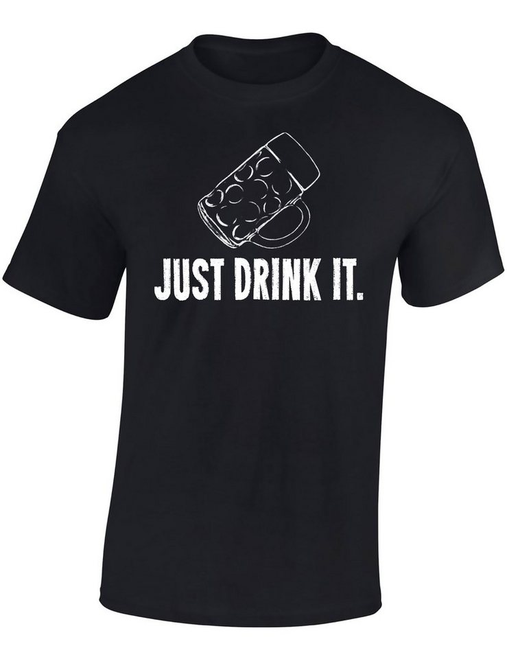 Baddery Print-Shirt Bier Geschenke für Männer : Just drink it - Bier T-Shirt, hochwertiger Siebdruck, aus Baumwolle von Baddery