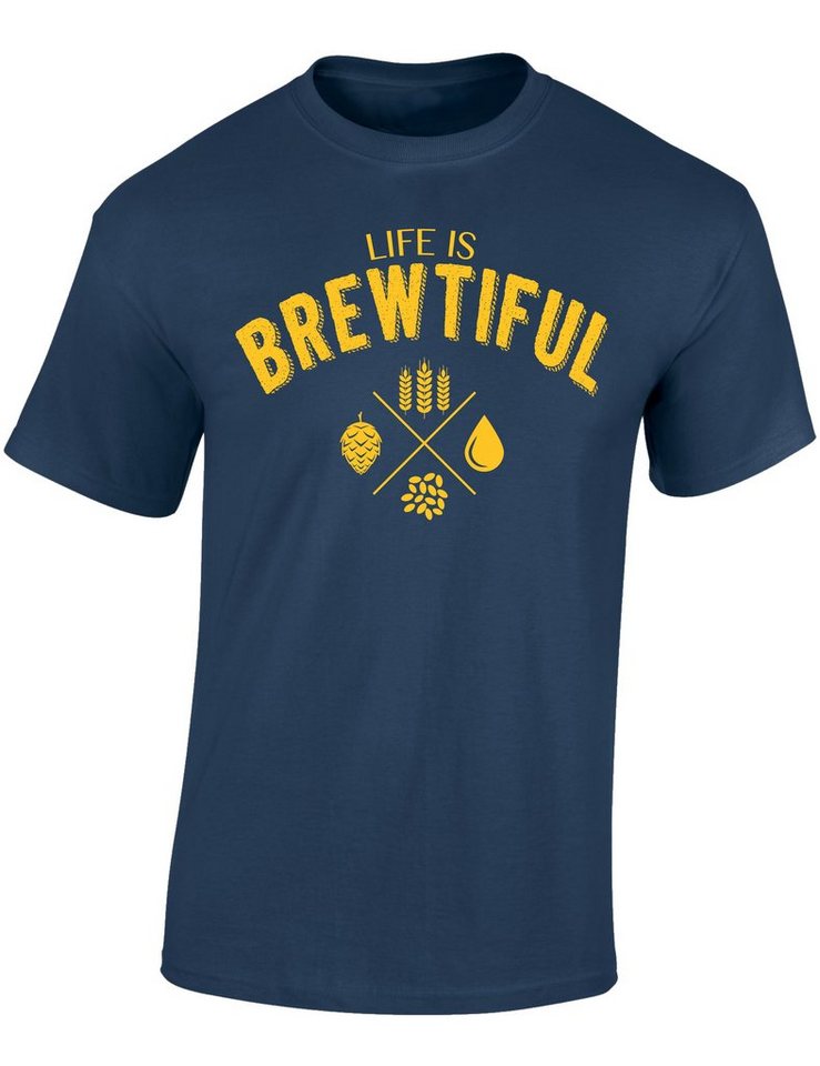 Baddery Print-Shirt Bier Geschenke für Männer : Life is Brewtiful - Bier T-Shirt, hochwertiger Siebdruck, aus Baumwolle von Baddery