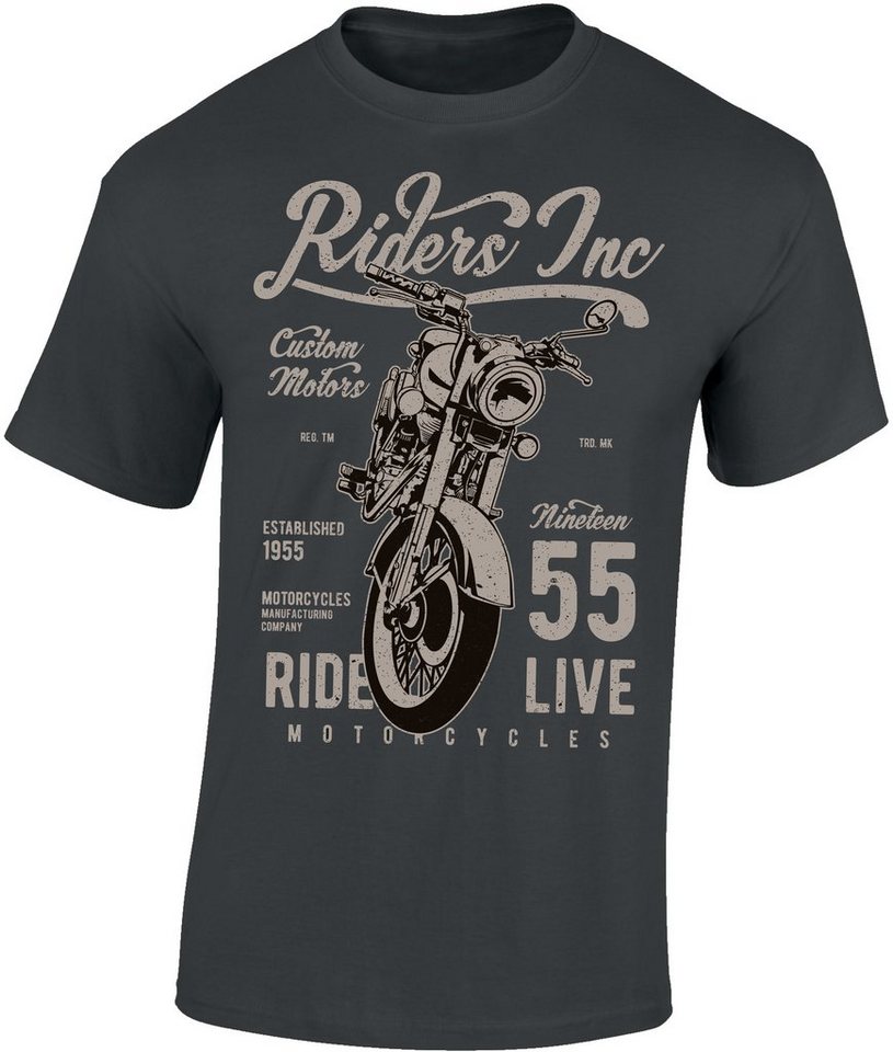 Baddery Print-Shirt Biker Shirt: Riders Inc. - Motorrad T-Shirt, hochwertiger Siebdruck, auch Übergrößen, aus Baumwolle von Baddery
