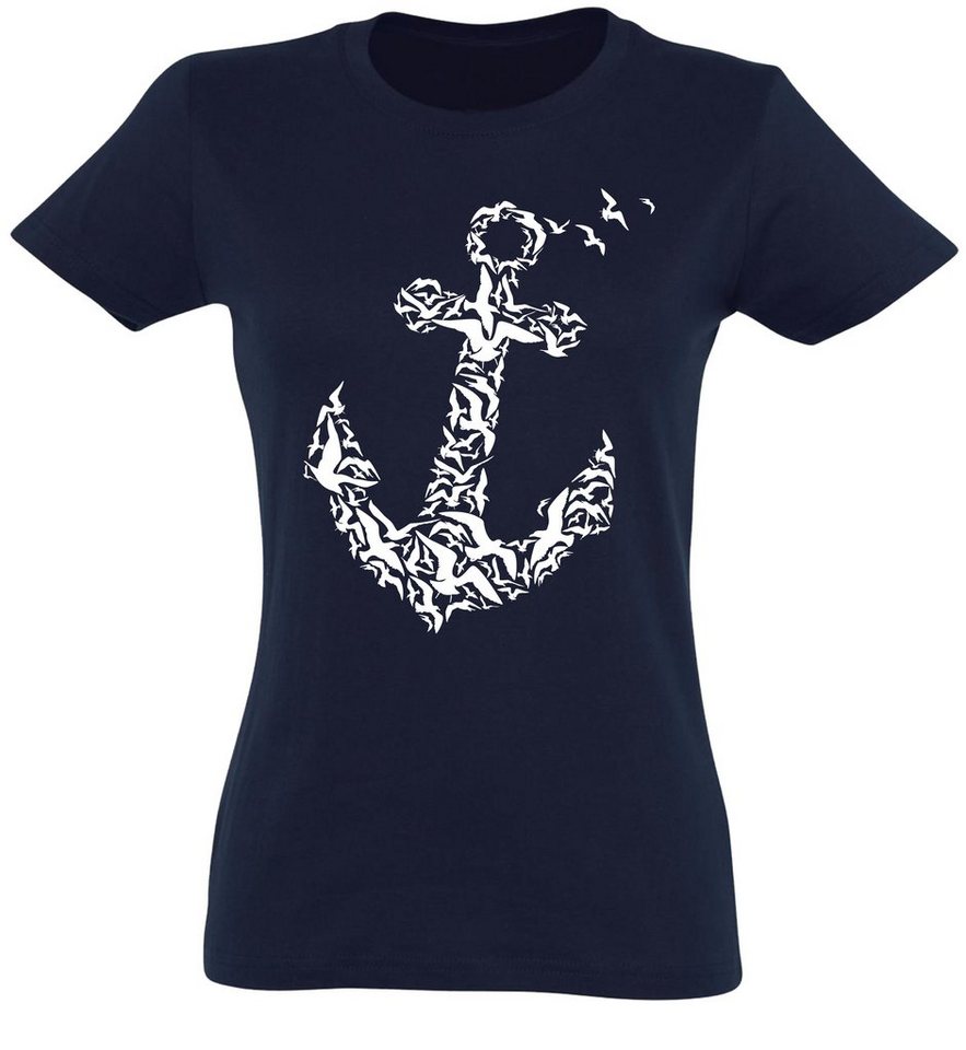 Baddery Print-Shirt Damen T-Shirt: Anker - Segeln Meer See Kapitänin Boot, hochwertiger Siebdruck, aus Baumwolle von Baddery