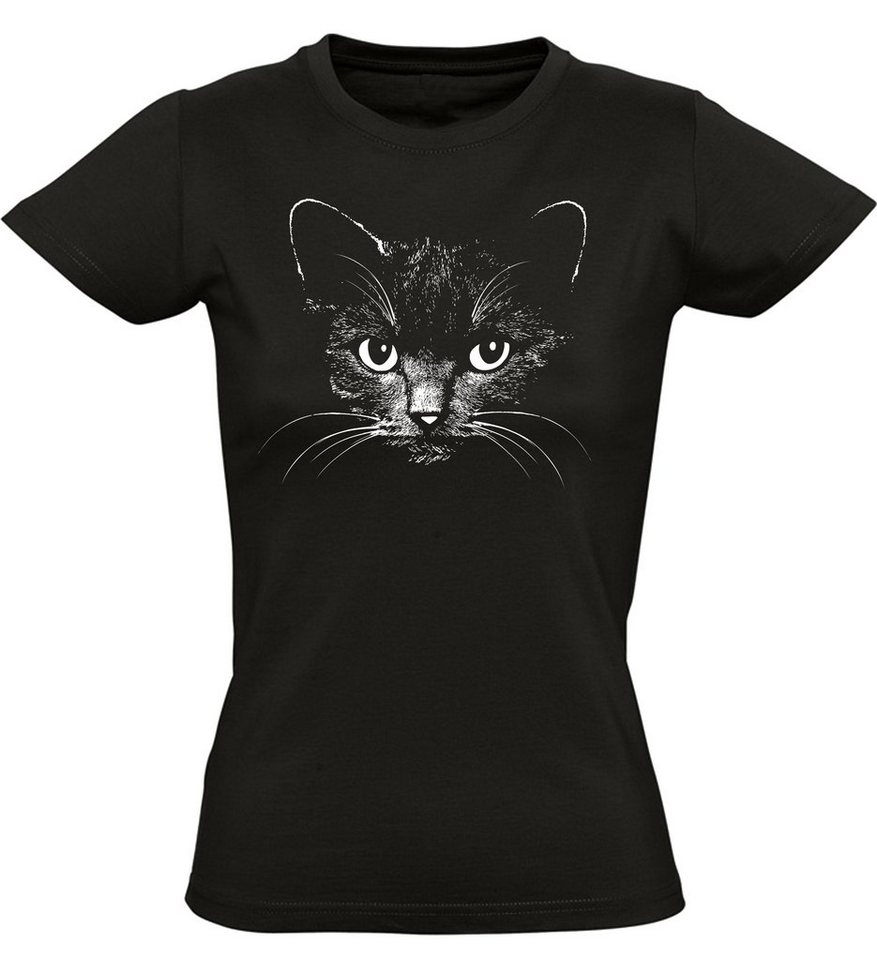 Baddery Print-Shirt Damen T-Shirt: Katze - Cat Kätzchen Miau Mieze, hochwertiger Siebdruck, aus Baumwolle von Baddery