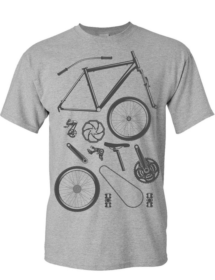 Baddery Print-Shirt Fahrrad T-Shirt : Bike Parts - Sport Tshirts Herren, hochwertiger Siebdruck, auch Übergrößen, aus Baumwolle von Baddery