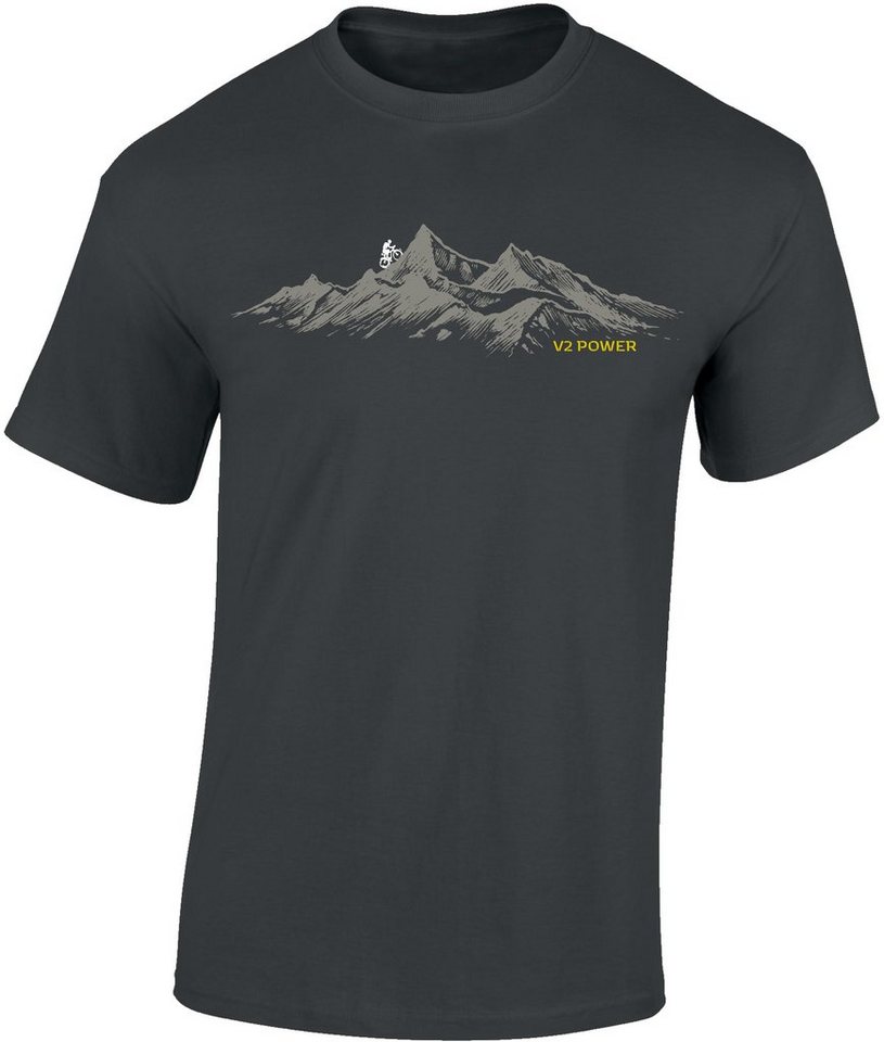 Baddery Print-Shirt Fahrrad T-Shirt : V2 Power - Sport Tshirts Herren - Mountainbike Shirt, hochwertiger Siebdruck, auch Übergrößen, aus Baumwolle von Baddery