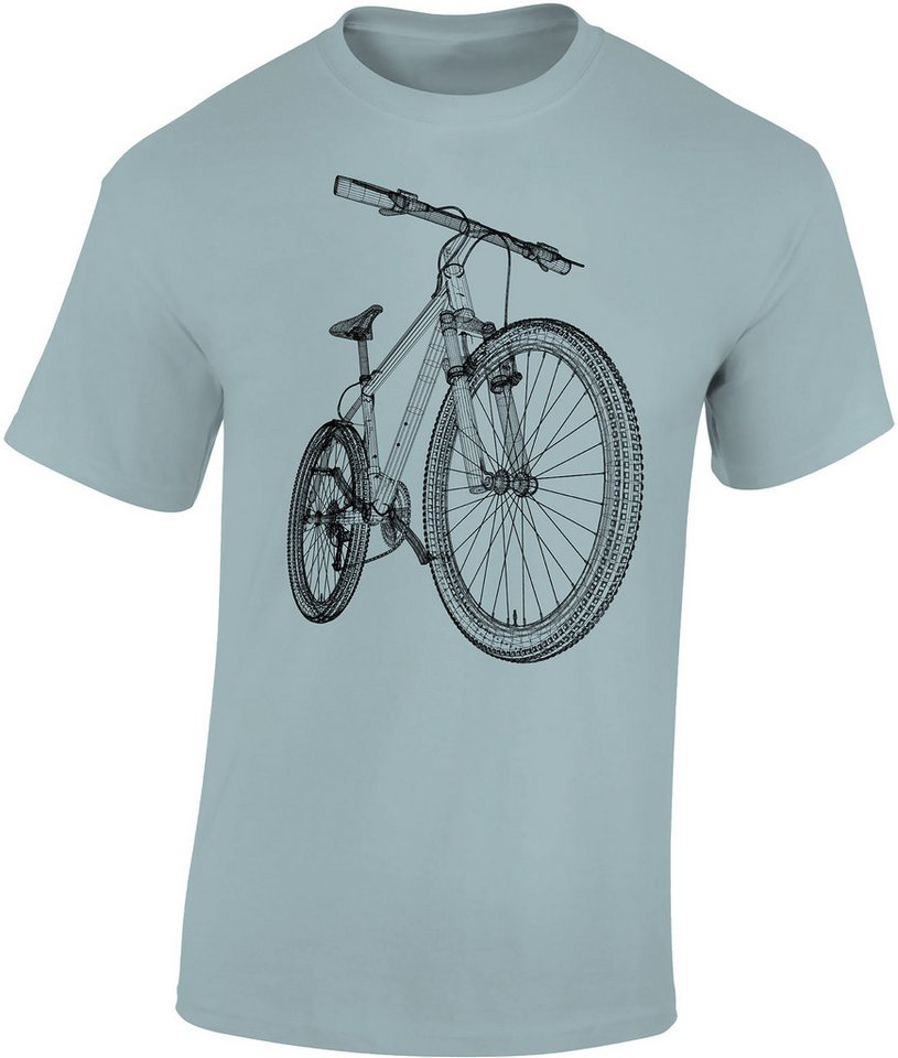 Baddery Print-Shirt Fahrrad T-Shirt: "MTB Blueprint" - Mountainbike Shirt, hochwertiger Siebdruck, auch Übergrößen, aus Baumwolle von Baddery