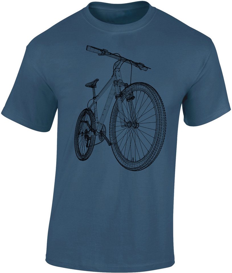 Baddery Print-Shirt Fahrrad T-Shirt: "MTB Blueprint" - Mountainbike Shirt, hochwertiger Siebdruck, auch Übergrößen, aus Baumwolle von Baddery
