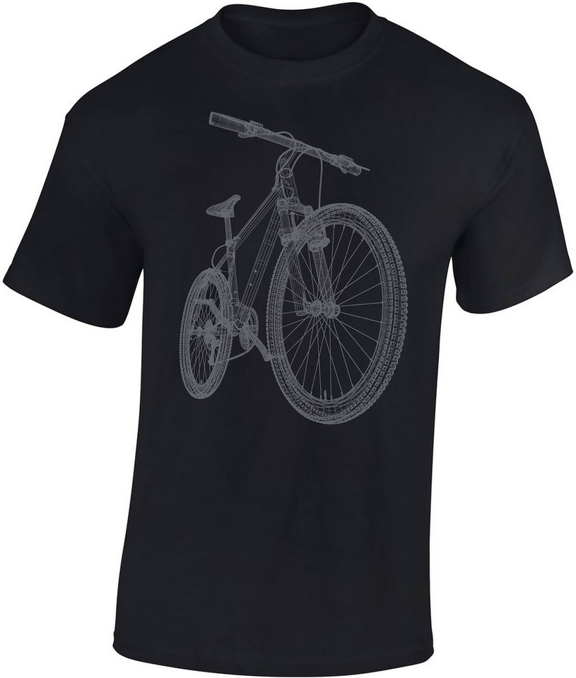 Baddery Print-Shirt Fahrrad T-Shirt: "MTB Blueprint" - Mountainbike Shirt, hochwertiger Siebdruck, auch Übergrößen, aus Baumwolle von Baddery