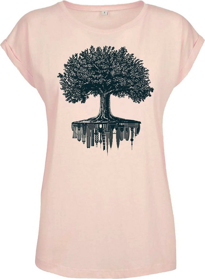 Baddery Print-Shirt Garten T-Shirt Damen : Forest City - Frauen Tshirt - Nature Shirt Baum, hochwertiger Siebdruck, aus Baumwolle von Baddery