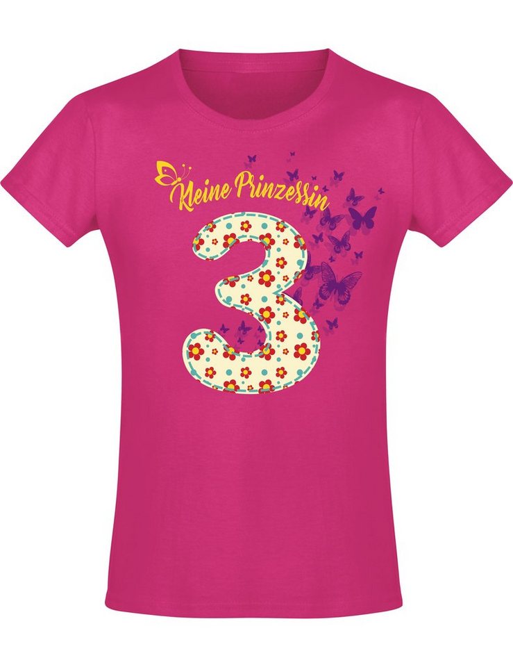 Baddery Print-Shirt Geburstagsgeschenk für Mädchen : 3 Jahre mit Blumen, hochwertiger Siebdruck, aus Baumwolle von Baddery