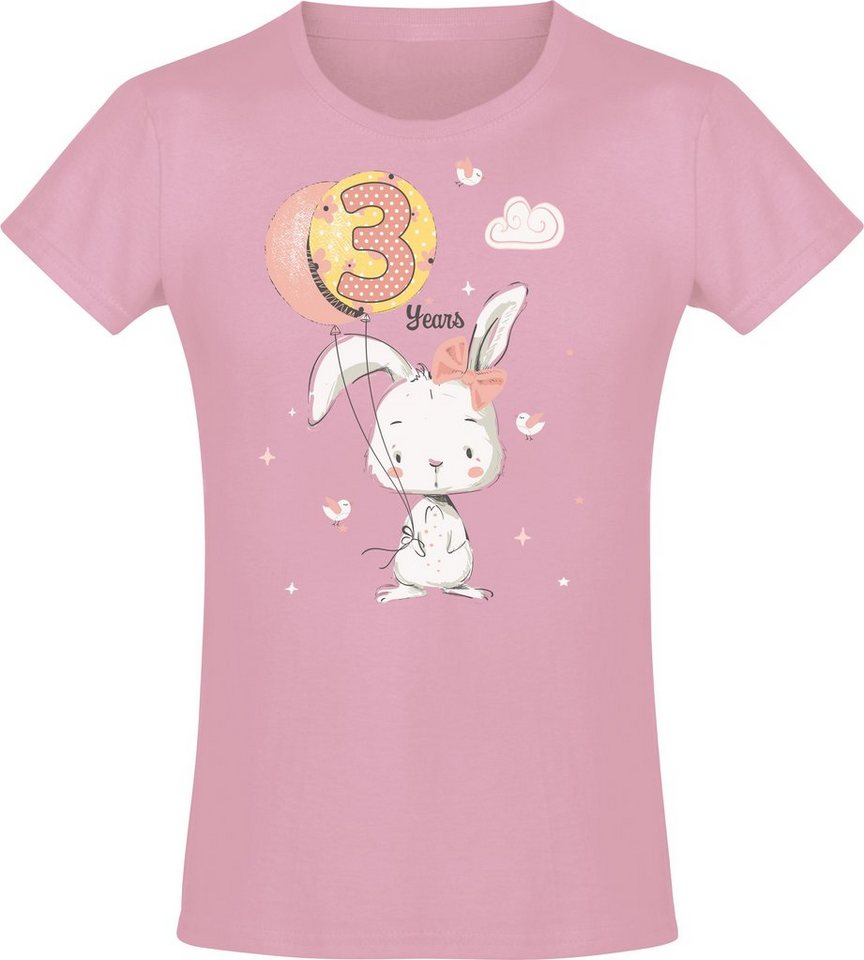 Baddery Print-Shirt Geburstagsgeschenk für Mädchen : 3 Jahre mit Hase, hochwertiger Siebdruck, aus Baumwolle von Baddery