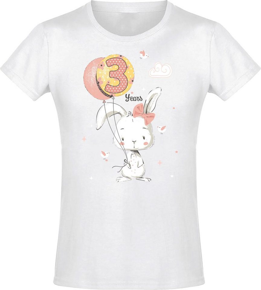 Baddery Print-Shirt Geburstagsgeschenk für Mädchen : 3 Jahre mit Hase, hochwertiger Siebdruck, aus Baumwolle von Baddery