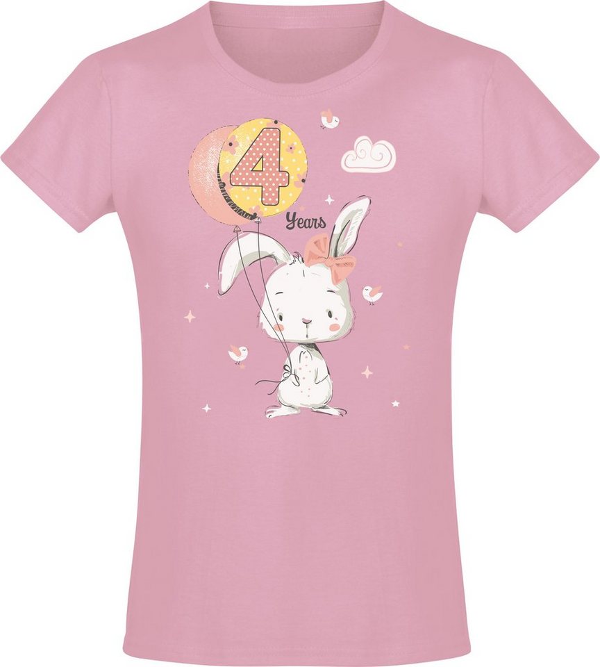 Baddery Print-Shirt Geburstagsgeschenk für Mädchen : 4 Jahre mit Hase, hochwertiger Siebdruck, aus Baumwolle von Baddery