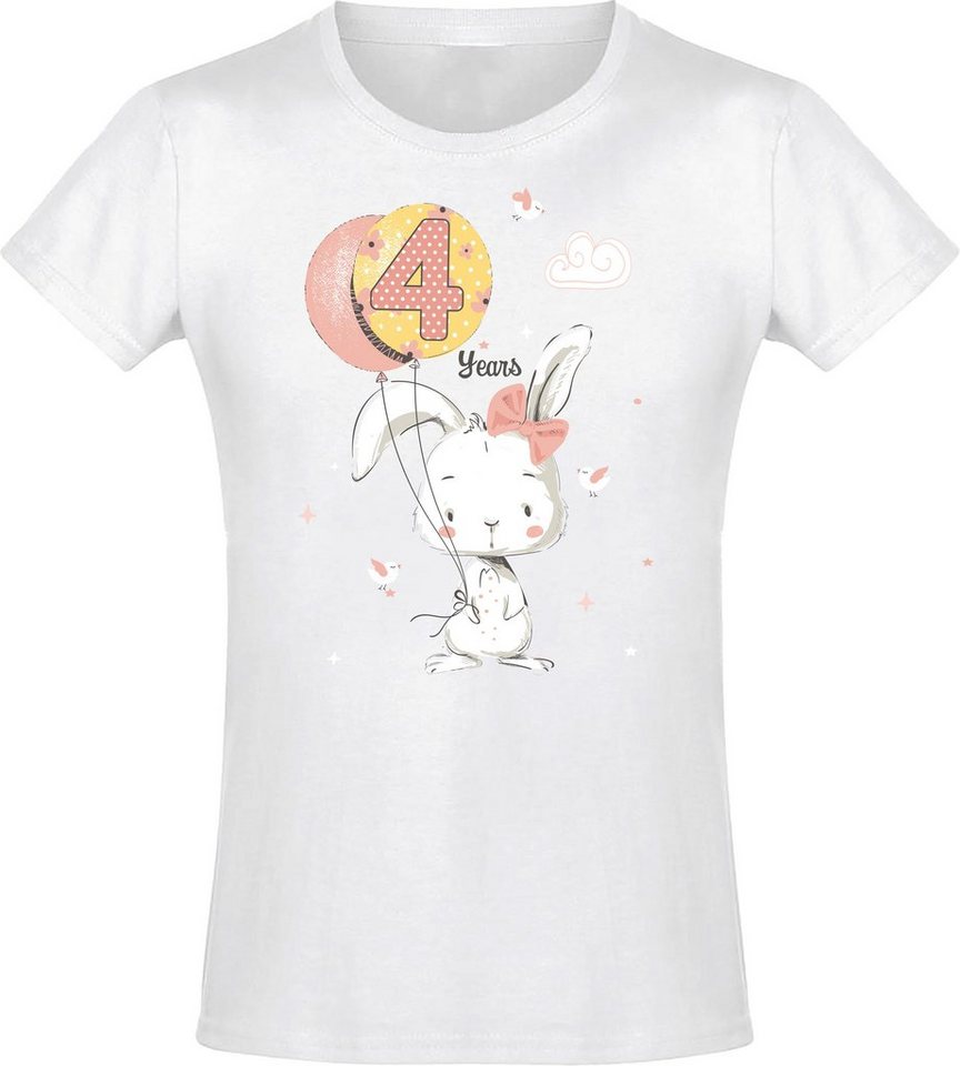 Baddery Print-Shirt Geburstagsgeschenk für Mädchen : 4 Jahre mit Hase, hochwertiger Siebdruck, aus Baumwolle von Baddery