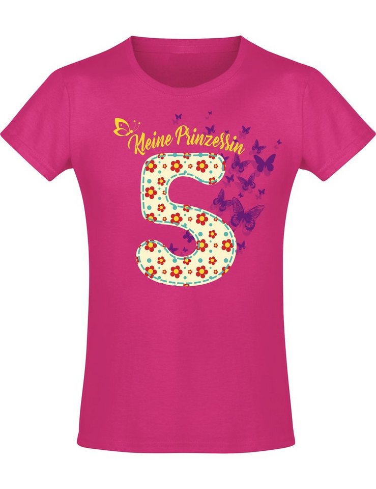 Baddery Print-Shirt Geburstagsgeschenk für Mädchen : 5 Jahre mit Blumen, hochwertiger Siebdruck, aus Baumwolle von Baddery