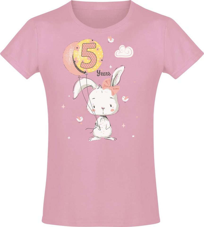 Baddery Print-Shirt Geburstagsgeschenk für Mädchen : 5 Jahre mit Hase, hochwertiger Siebdruck, aus Baumwolle von Baddery