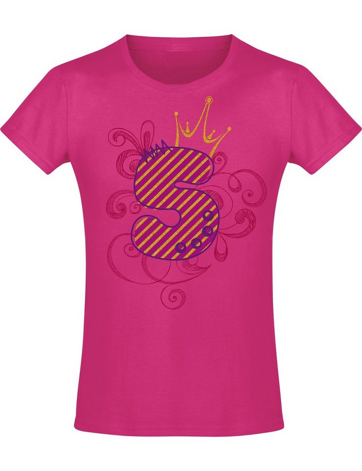 Baddery Print-Shirt Geburstagsgeschenk für Mädchen : 5 Jahre mit Krone, hochwertiger Siebdruck, aus Baumwolle von Baddery