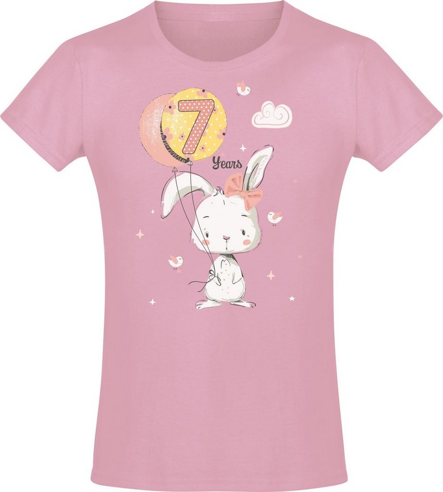 Baddery Print-Shirt Geburstagsgeschenk für Mädchen : 7 Jahre mit Hase, hochwertiger Siebdruck, aus Baumwolle von Baddery