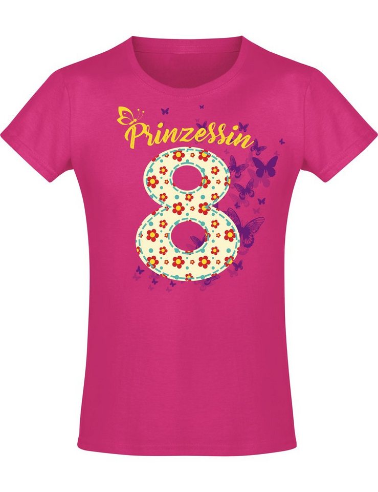 Baddery Print-Shirt Geburstagsgeschenk für Mädchen : 8 Jahre mit Blumen, hochwertiger Siebdruck, aus Baumwolle von Baddery
