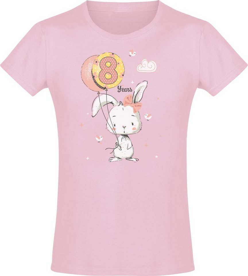 Baddery Print-Shirt Geburstagsgeschenk für Mädchen : 8 Jahre mit Hase, hochwertiger Siebdruck, aus Baumwolle von Baddery