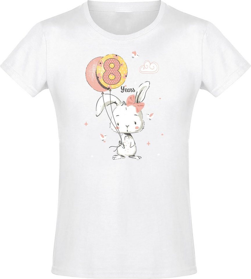 Baddery Print-Shirt Geburstagsgeschenk für Mädchen : 8 Jahre mit Hase, hochwertiger Siebdruck, aus Baumwolle von Baddery