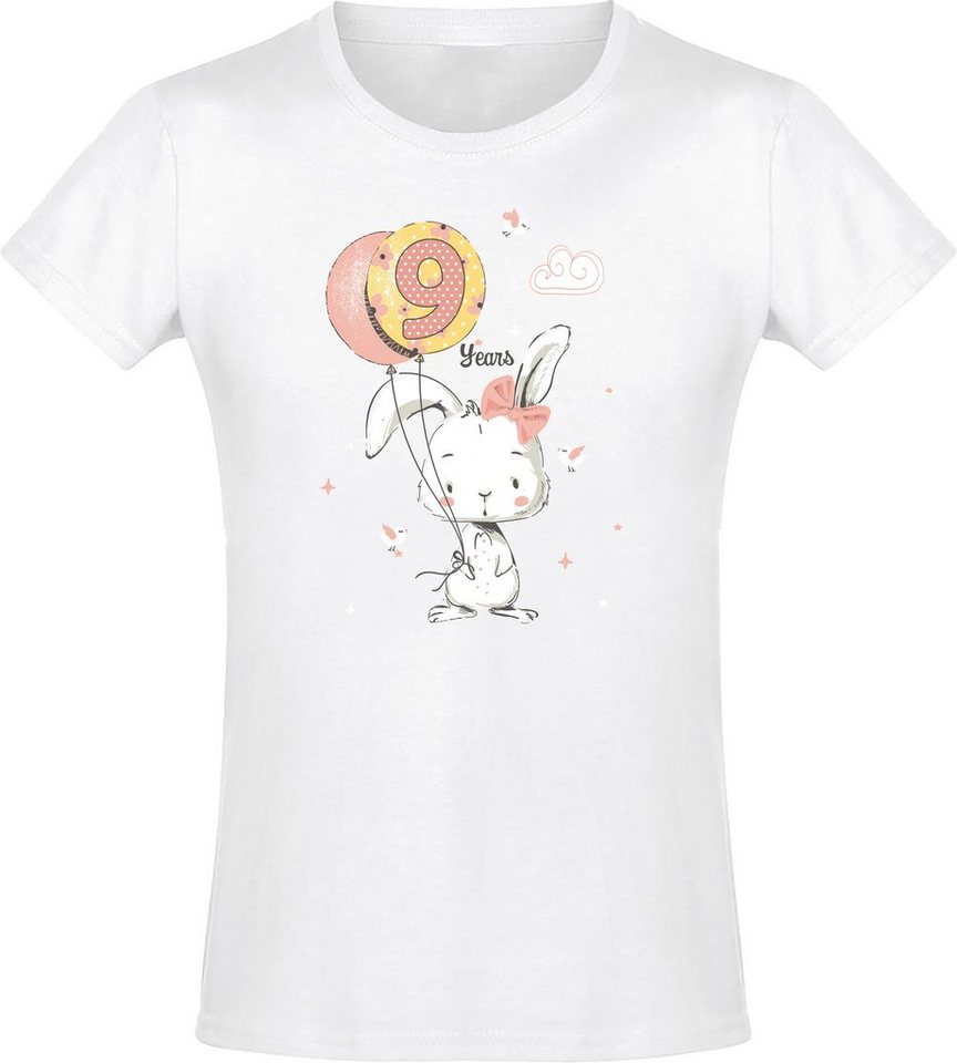 Baddery Print-Shirt Geburstagsgeschenk für Mädchen : 9 Jahre mit Hase, hochwertiger Siebdruck, aus Baumwolle von Baddery