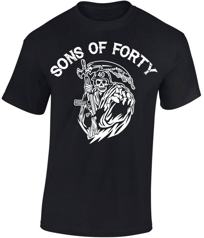 Baddery Print-Shirt Geburtstagsgeschenk für Biker 40 Jahre - Sons of Forty, hochwertiger Siebdruck, auch Übergrößen, aus Baumwolle von Baddery