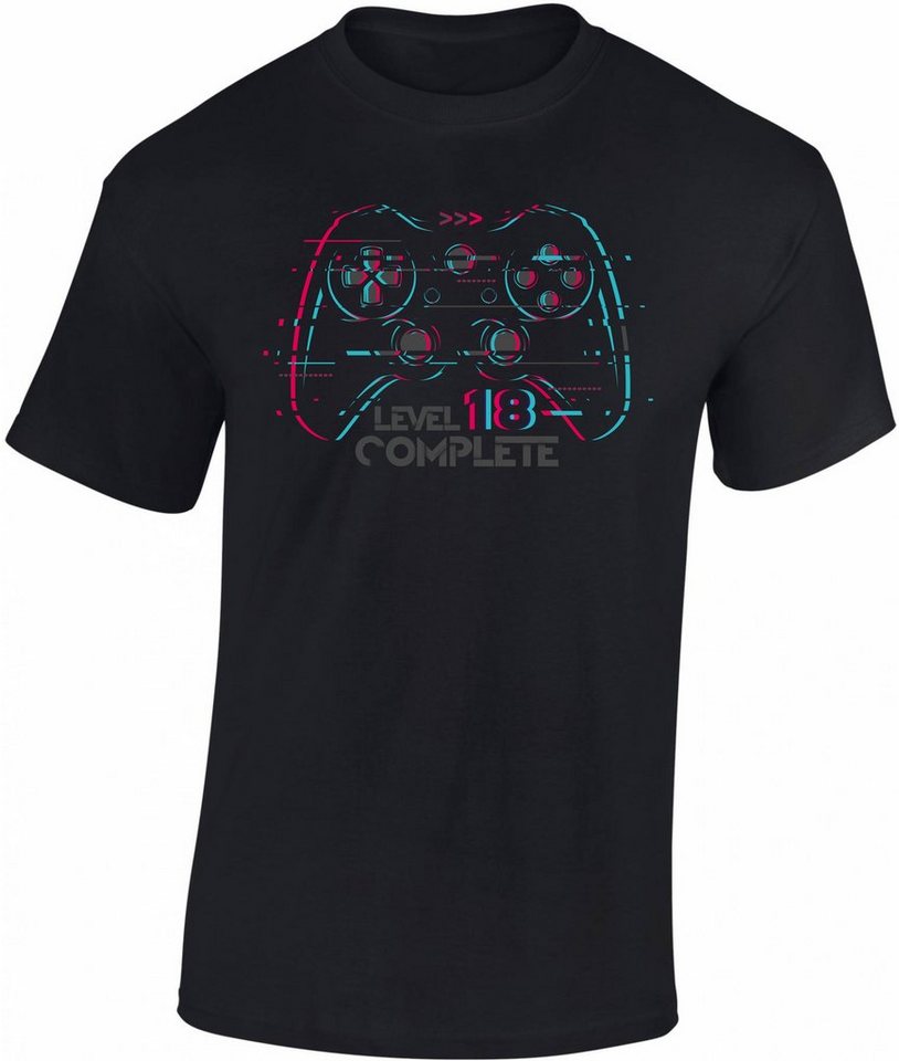 Baddery Print-Shirt Geburtstagsgeschenk für Gamer 18 Jahre - Level 18 complete, hochwertiger Siebdruck, auch Übergrößen, aus Baumwolle von Baddery