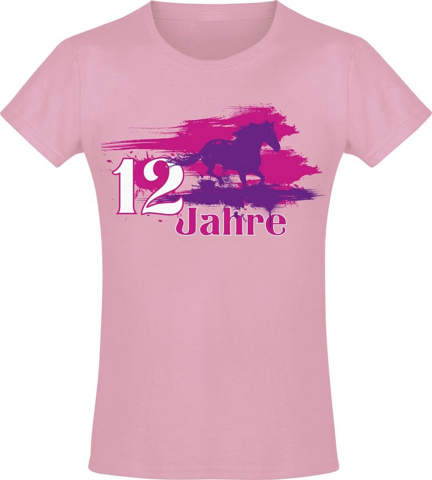 Baddery Print-Shirt Geburtstagsgeschenk für Mädchen : Geburtstagspferd 12 Jahre, hochwertiger Siebdruck, aus Baumwolle von Baddery