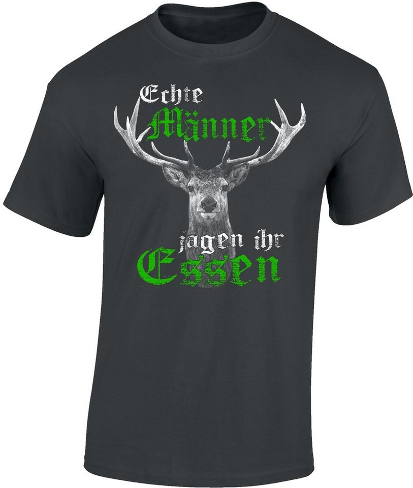 Baddery Print-Shirt Jäger T-Shirt - Echte Männer jagen ihr Essen - Geschenk für Jäger, hochwertiger Siebdruck, auch Übergrößen, aus Baumwolle von Baddery