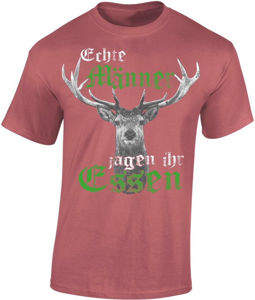 Baddery Print-Shirt Jäger T-Shirt - Echte Männer jagen ihr Essen - Geschenk für Jäger, hochwertiger Siebdruck, auch Übergrößen, aus Baumwolle von Baddery