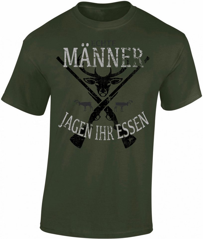 Baddery Print-Shirt Jäger T-Shirt - Echte Männer jagen ihr Essen - Retro Version, hochwertiger Siebdruck, aus Baumwolle von Baddery