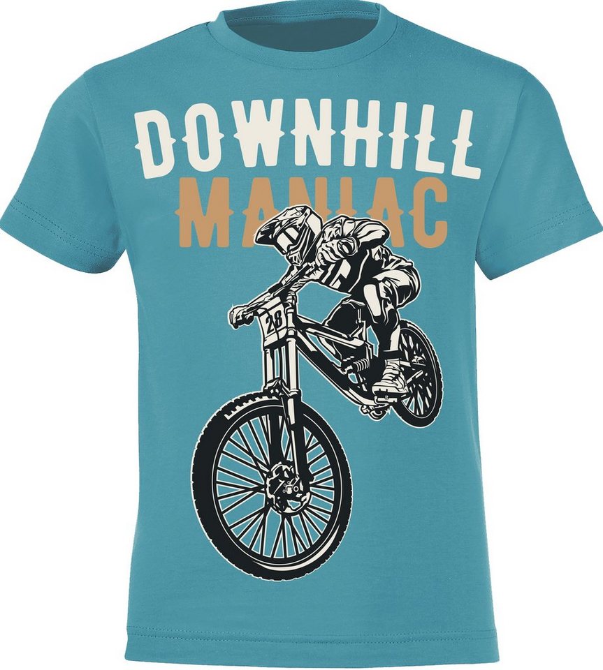 Baddery Print-Shirt Kinder Fahrrad T-Shirt: "Downhill Maniac", hochwertiger Siebdruck, aus Baumwolle von Baddery