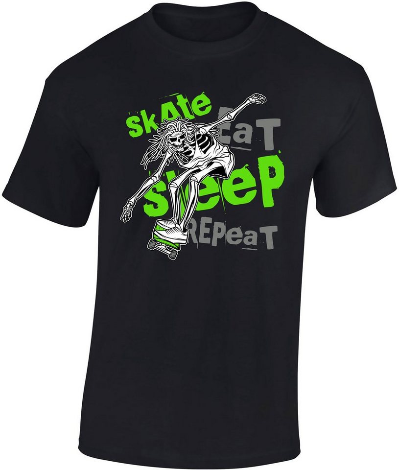 Baddery Print-Shirt Kinder Skateboard T-Shirt: Skate Eat Sleep Repeat - Skaten Skater, hochwertiger Siebdruck, aus Baumwolle von Baddery