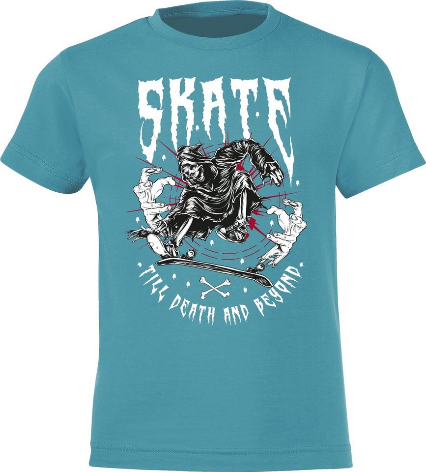 Baddery Print-Shirt Kinder Skateboard T-Shirt: Skate till Death - Skaten Skater, hochwertiger Siebdruck, aus Baumwolle von Baddery