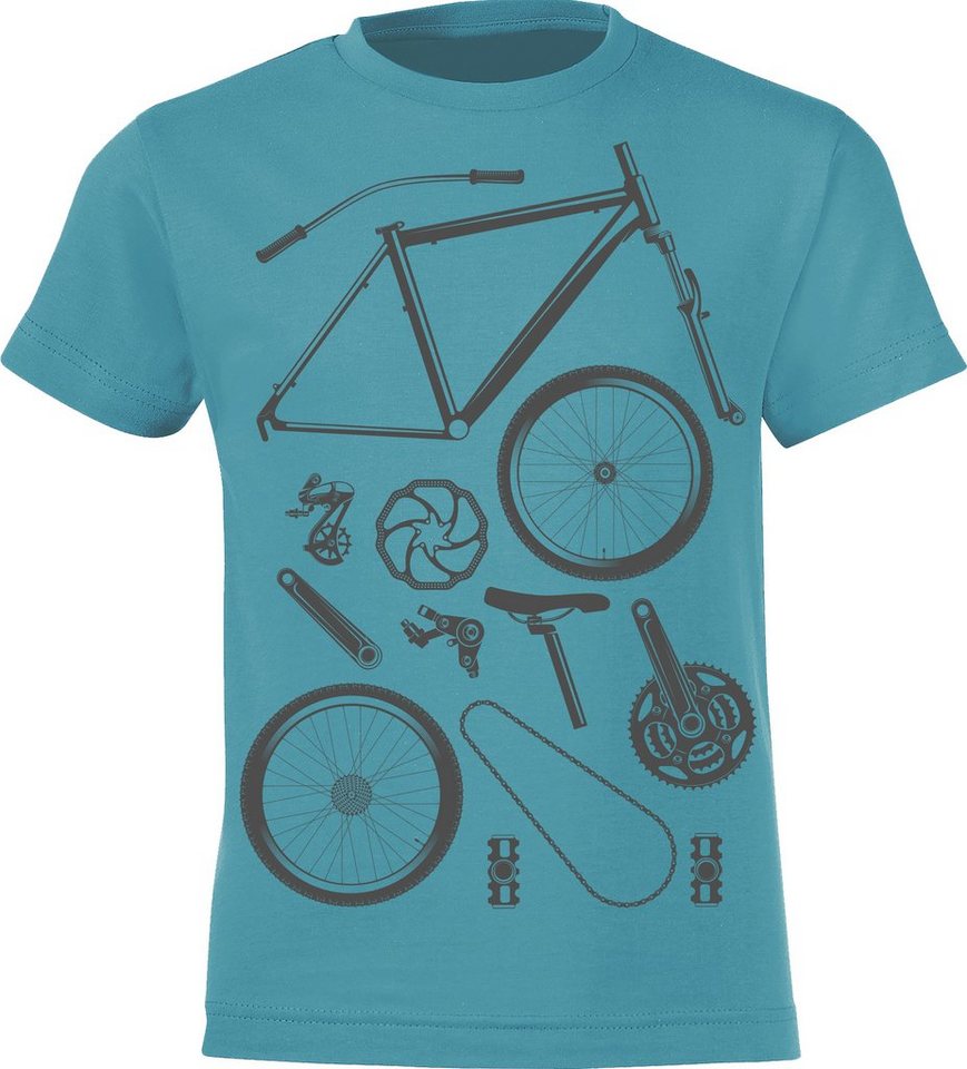 Baddery Print-Shirt Kinder T-Shirt: "Bike Parts" - Fahrrad Geschenk Jungen & Mädchen, hochwertiger Siebdruck, aus Baumwolle von Baddery