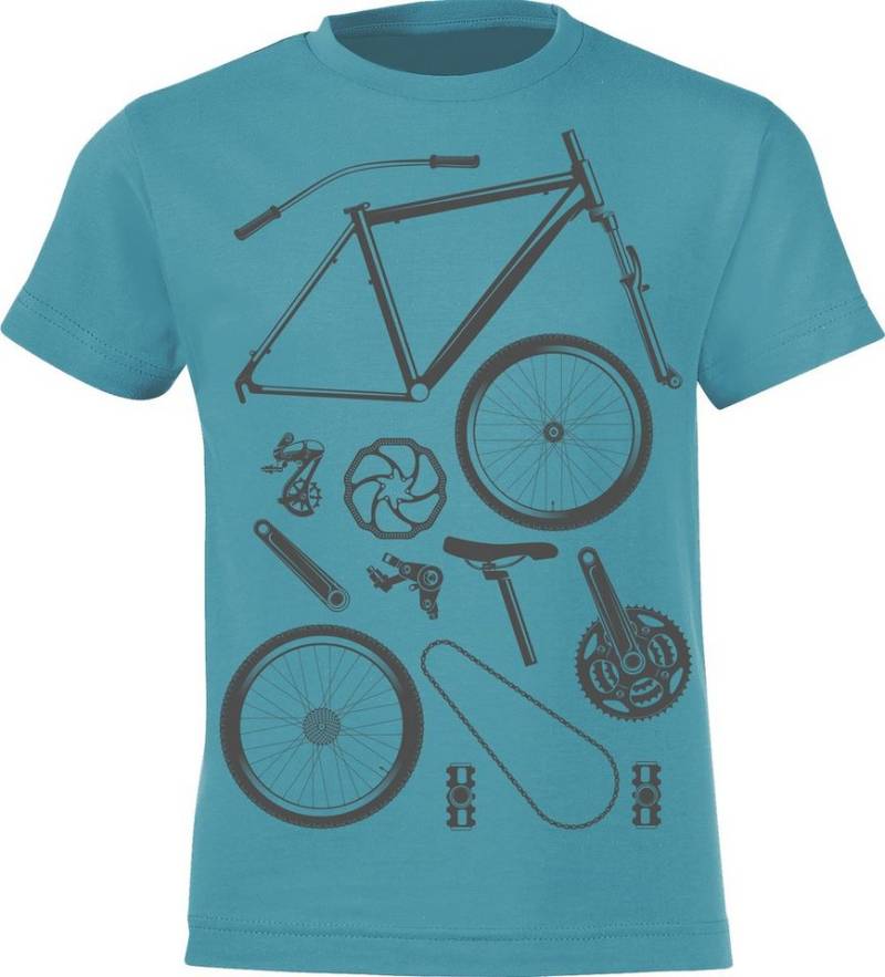 Baddery Print-Shirt Kinder T-Shirt: "Bike Parts" - Fahrrad Geschenk Jungen & Mädchen, hochwertiger Siebdruck, aus Baumwolle von Baddery