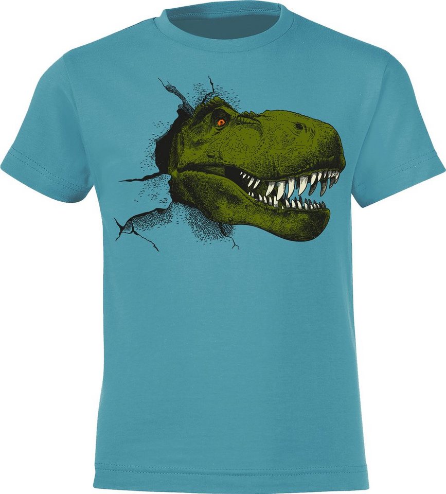 Baddery Print-Shirt Kinder T-Shirt: "T-Rex" - Tyrannosaurus Dino Planet Dinosaurier, hochwertiger Siebdruck, aus Baumwolle von Baddery