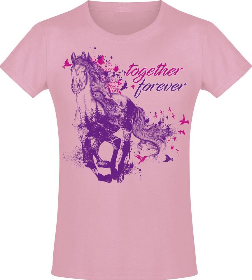 Baddery Print-Shirt Together Forever - Mädchen Pferde T-Shirt - Geburtstag Geschenk Reiten, hochwertiger Siebdruck, aus Baumwolle von Baddery