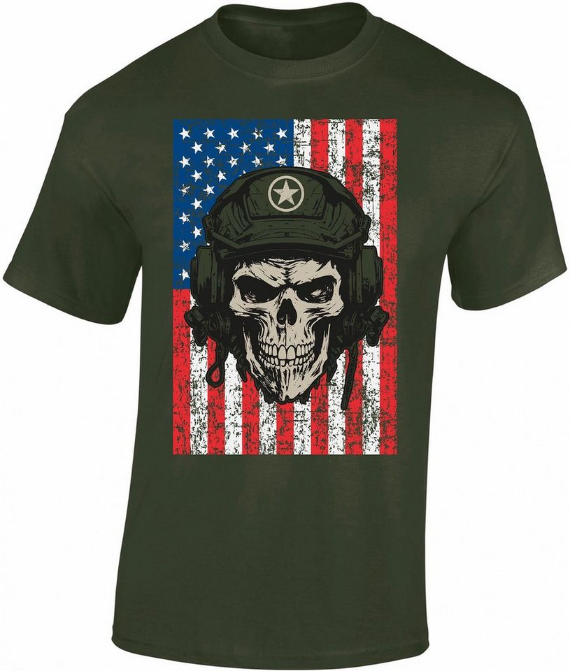 Baddery Print-Shirt US Army Shirt - Army Skull - USA T-Shirt Männer - Stars and Stripes, hochwertiger Siebdruck, auch Übergrößen, aus Baumwolle von Baddery