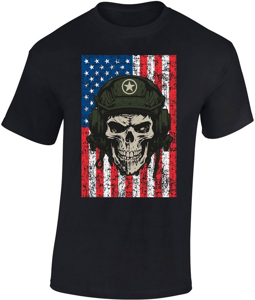 Baddery Print-Shirt US Army Shirt - Army Skull - USA T-Shirt Männer - Stars and Stripes, hochwertiger Siebdruck, auch Übergrößen, aus Baumwolle von Baddery