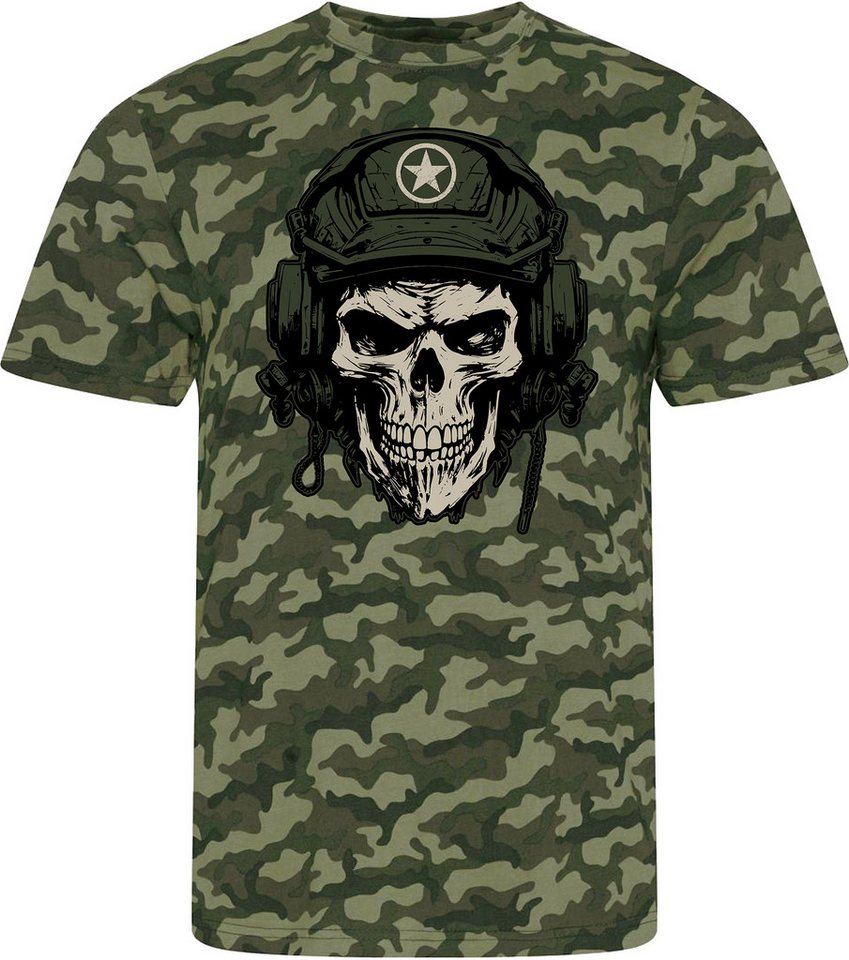 Baddery Print-Shirt US Army Shirt - Tank Skull - USA Camouflage T-Shirt Männer hochwertiger Siebdruck, aus Baumwolle von Baddery