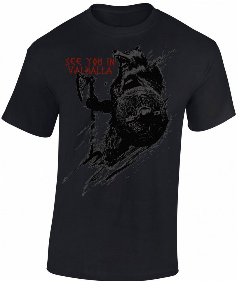 Baddery Print-Shirt Wikinger Tshirt, See you in Valhalla, Viking Shirt Männer, hochwertiger Siebdruck, auch Übergrößen, aus Baumwolle von Baddery