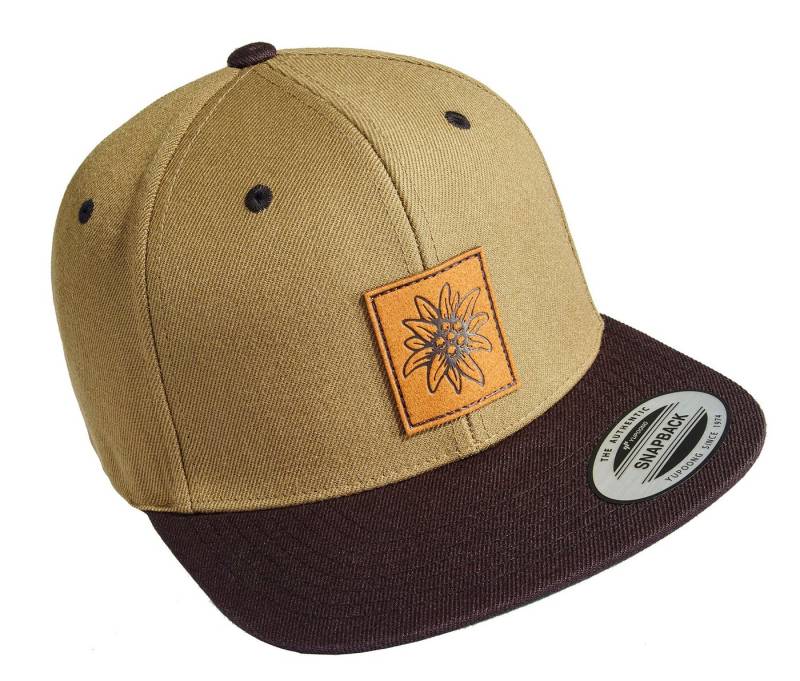Baddery Snapback Cap Flexfit Outdoor Mütze "Edelweiß" - Cap für Wandern und Klettern, Leder-Patch, One Size Einheitsgröße, Snapback-Verschluss von Baddery