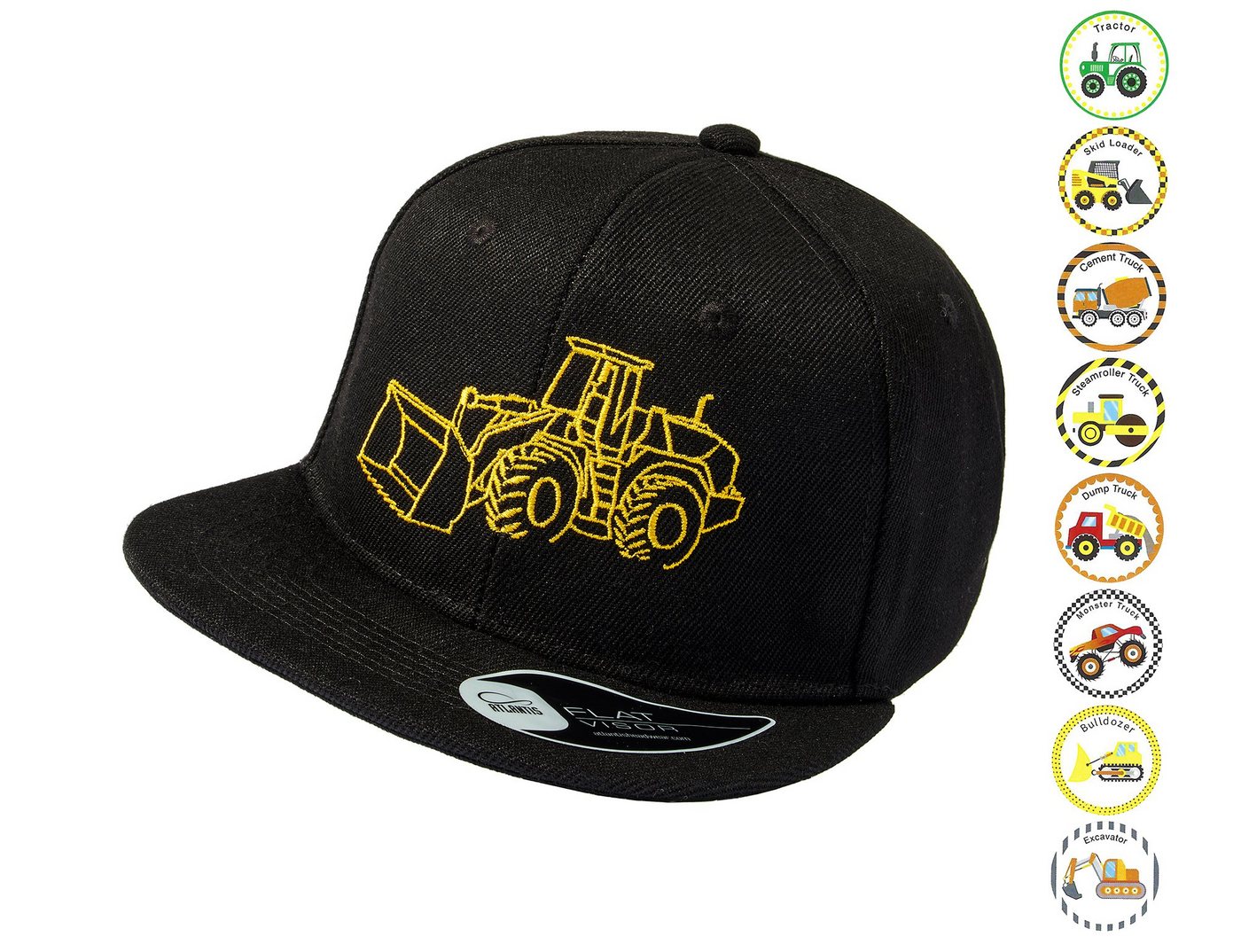 Baddery Snapback Cap Kinder Cap: Radlader (inkl. 8 Baufahrzeuge Sticker) f. Jungs & Mädchen, Stick, One Size Einheitsgröße, Snapback-Verschluss von Baddery