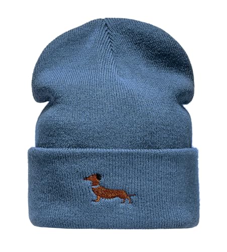 Baddery Strickmütze Herren & Damen : Dackel - Geschenk für Hundebesitzer Jäger Geschenke - Beanie Männer Mütze Gassi (Blau) von Baddery