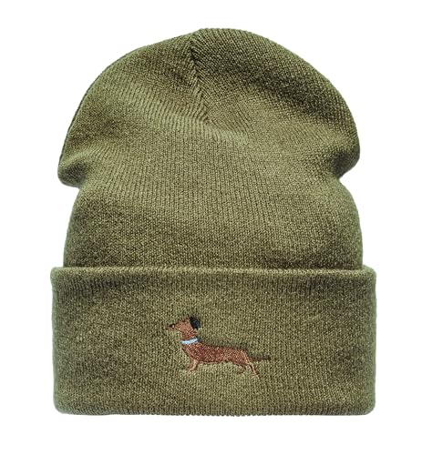 Baddery Strickmütze Herren & Damen : Dackel - Geschenk für Hundebesitzer Jäger Geschenke - Beanie Männer Mütze Gassi (Grün) von Baddery